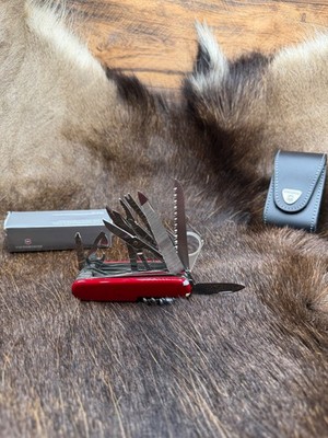Victorinox Swiss Handyman  Knife Red Handles & Leather Sheath Mint In Box++