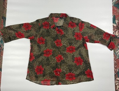Club Z Collection Blouse Twofer Womens 2X Multi Cheetah Floral Collar Button Up