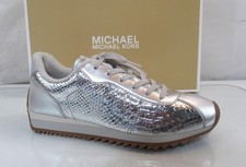 Michael Kors Rhodes Trainer Lace Up Sneakers Metallic Leather Silver 8