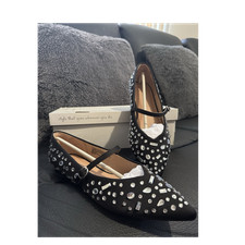A New Day Women's Black Mary Jane Flats Rhinestone Buckle Memory Foam 8.5