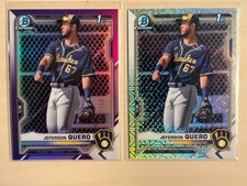 2021 Bowman Chrome Jeferson Quero Purple Refractor /250 Brewers FY + Mega Mojo