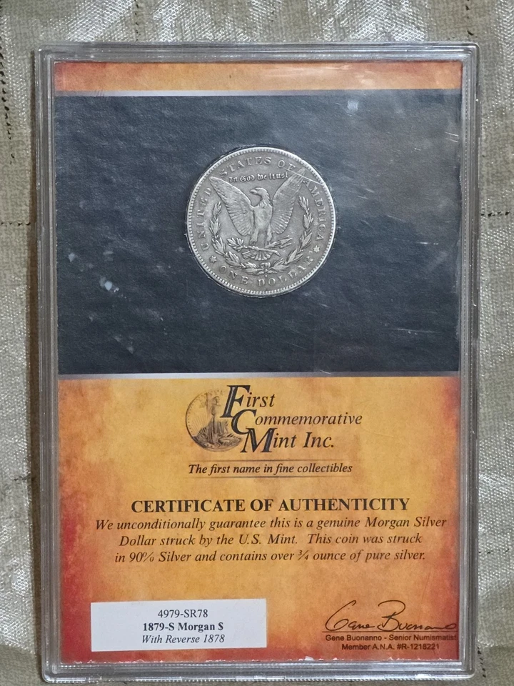 *Rare* 1879-S Reverse of 1878 Morgan Silver Dollar. F/XF original holder. - Image 4 of 4