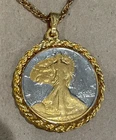 1945 Walking Liberty Silver Half Dollar - PENDANT NECKLACE  Gold Plated