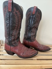 Hondo Boots Mens 8.5 Cowboy Exotic Hide Leather Red Black Western Style Heel VTG