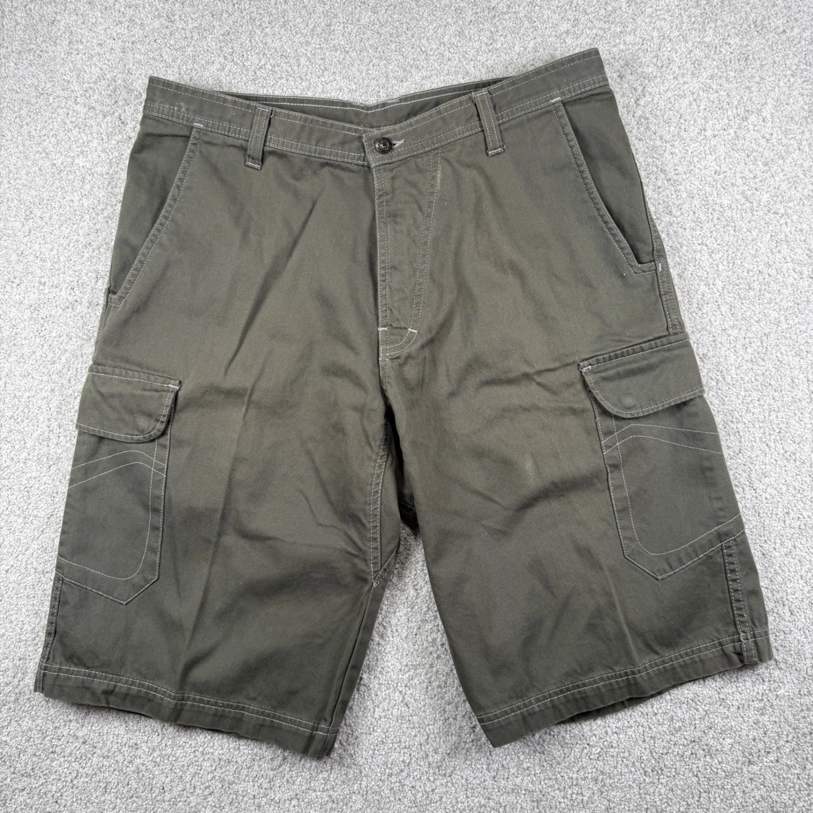 Prana Cargo Shorts Mens L Olive Green Breathe Canvas Hiking Outdoor Pockets
