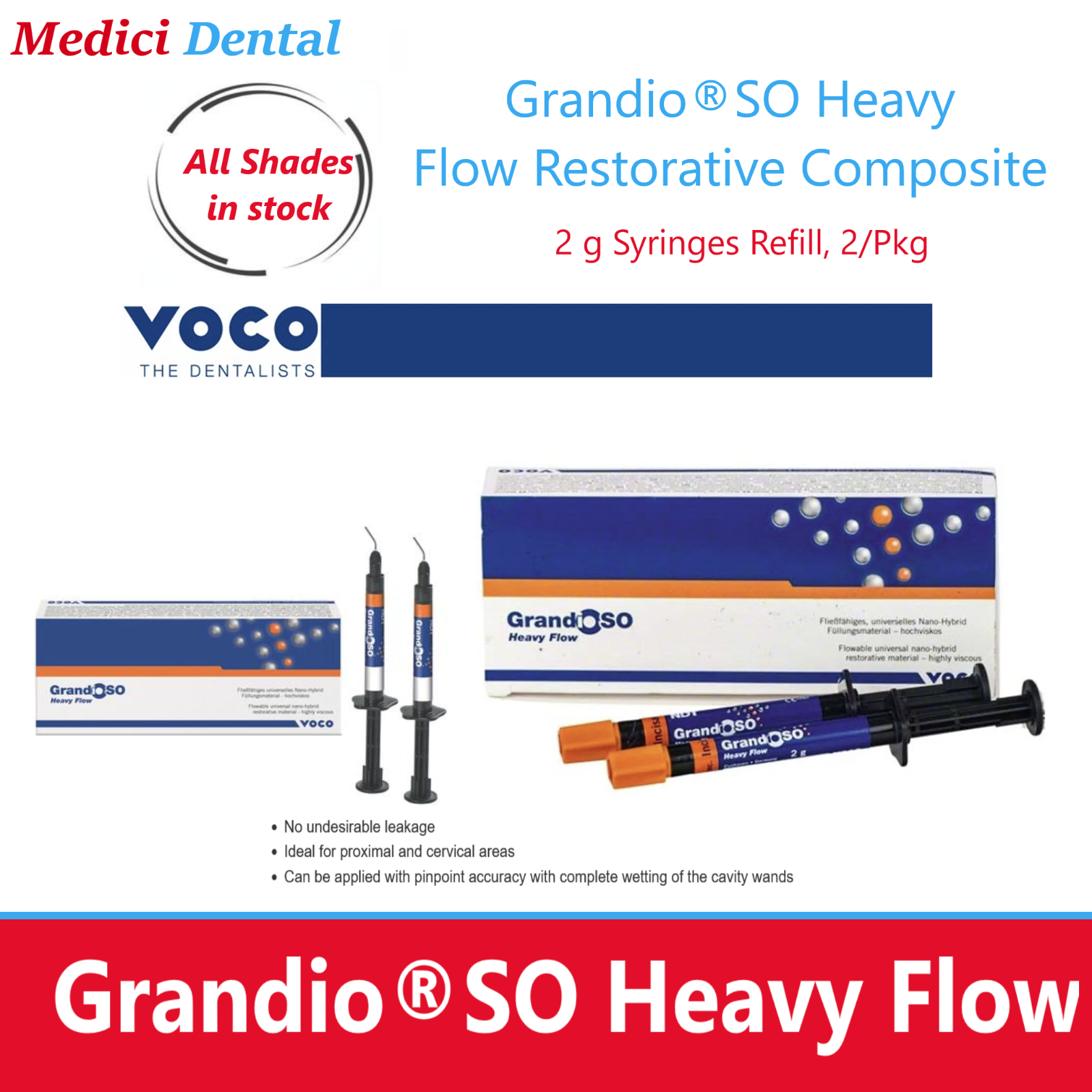 Dental GrandioSO Heavy Flow Flowable Composite A1, BL, A2, GA5, Syringe Kit 2/Pk