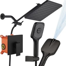 Shower Faucet Set Matte Black Rough-in Anti-Scald Matte-Black without Tub Spout