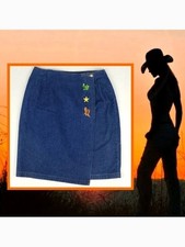 Y2K 90s Vintage 100 Cotton Denim Western Cowboy Boots Cactus Embroidered Skirt