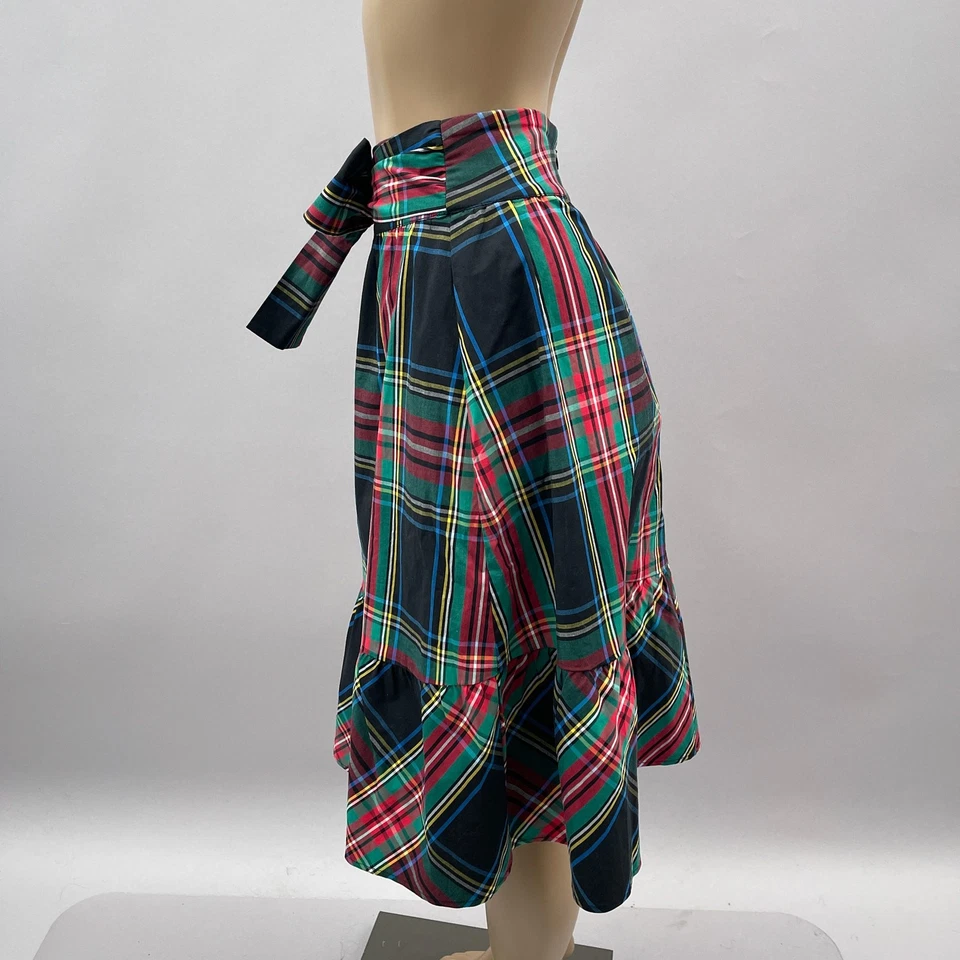 J. Falda Crew Factory Mujer 12 Lazo Grande Midi Tartán Cuadros Volantes Vacaciones Preppy Foto 3 de 4