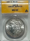 1887 P Morgan Silver Dollar ANACS MS62 VAM-3A Super CD