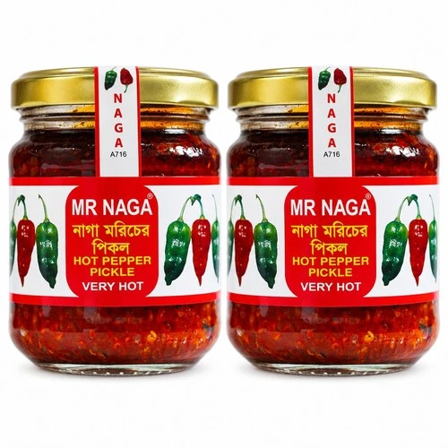 Mr Naga Very Hot Chilli Pepper Pickle 190g Jars Spicy Indian Sauce - Pack of 2