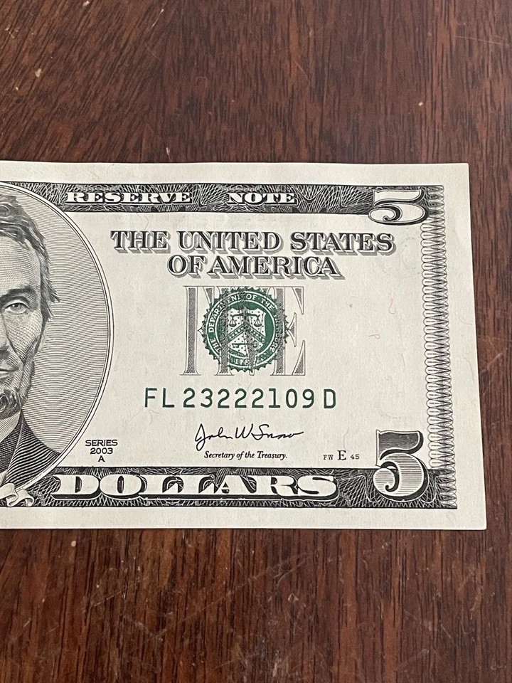 2003 - $5 Dollar Bill Note Clean Crisp - Image 4 of 4