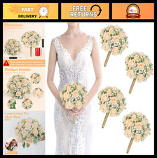 Set of 4 Bridesmaid Bouquets - 7" Silk Champagne White Rose Artificial Flowers f