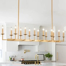 48" Rustic Gold Linear Chandelier 10-Light Candle Modern Dining Kitchen Island.