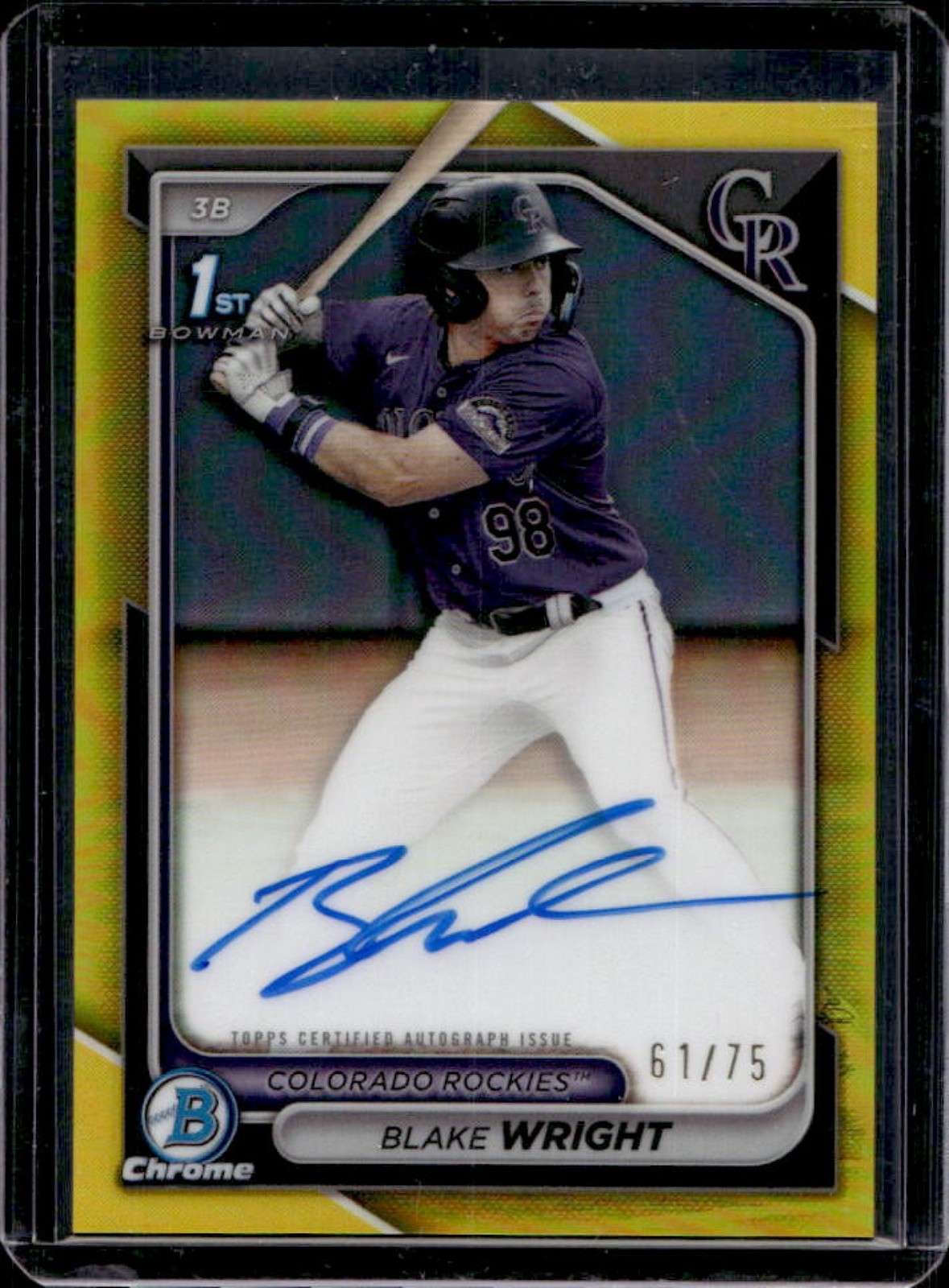 2024 Bowman Draft Blake Wright Chrome Auto Yellow Refractor 1st #61/75