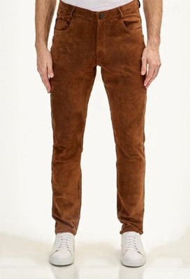 5 Pocket Suede Leather Jeans Men's Genuine Brown Western Fashion Pants Handmade