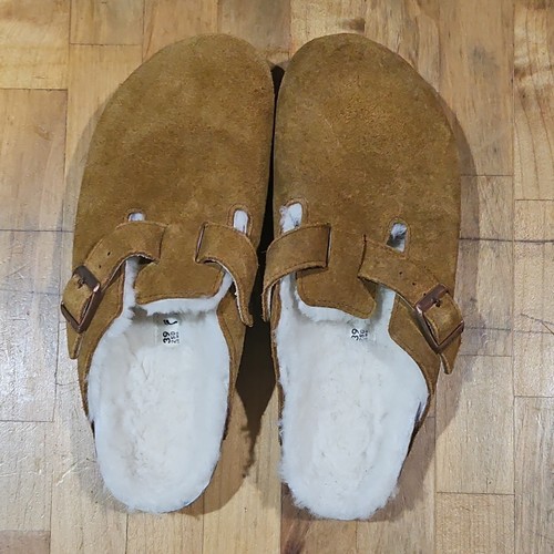 Birkenstock Boston Brown Suede Faux Fur Shearling Clog Slippers Women 8 39