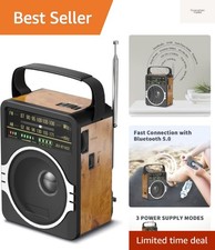 Portable AM FM Radio, Bluetooth 5.0 Radios 5 Watts Loud Speaker,FM Radio Buil...