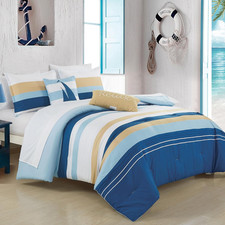 Coastal Comfort: Sailboat Blue  Yellow King Bed-in-A-Bag Set 9-Pieces