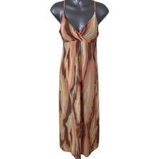 Y2K Boho Maxi Dress Spaghetti Strap Abstract Print Empire Waist Flowy M