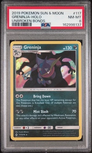 2019 Pokemon Sun & Moon Unbroken Bonds #117 Greninja - Holo PSA 8 NM-MT