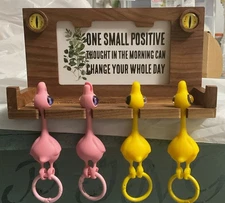 Rustic Wooden Key Holder With 4 Silicone Dinosaur Keychains Wall Mount Photos