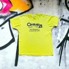 VTG Century 21 Advertising Shirt Single Stitch Yellow 80s Tee Screen Stars XL