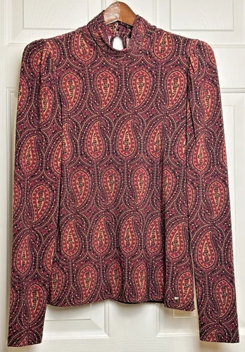 NWT Tommy Hilfiger Suit Separates Paisley Blouse Long Sleeve High Neck Size S