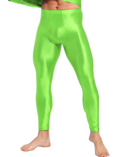AU Men's Oil Glossy Compression Pants Solid Color Yoga Workout Tights Trousers - Picture 70 of 93