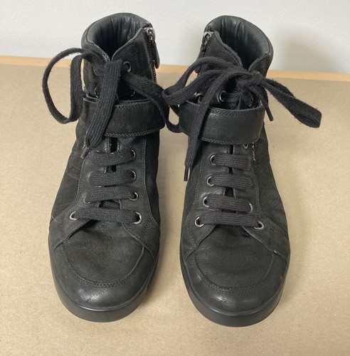 Prada Sport High Tops black Trainers Leather Suede Zip Strap Dust bag size 8.5 - Picture 2 of 24