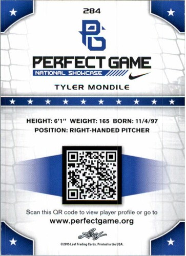 TYLER MONDILE 2015 Leaf Perfect Game All-American SHOWCASE GREEN Rookie #/10 - Picture 2 of 2