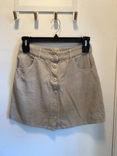 Jungmaven Tan Beige Button Vassar Mini Skirt Small Hemp Cotton Women’s