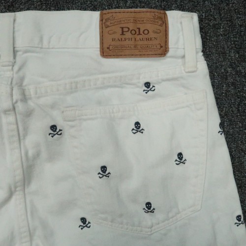 Polo Ralph Lauren Jeans Men 33x30 White Varick Slim Straight Five Pocket Skulls - Picture 8 of 13