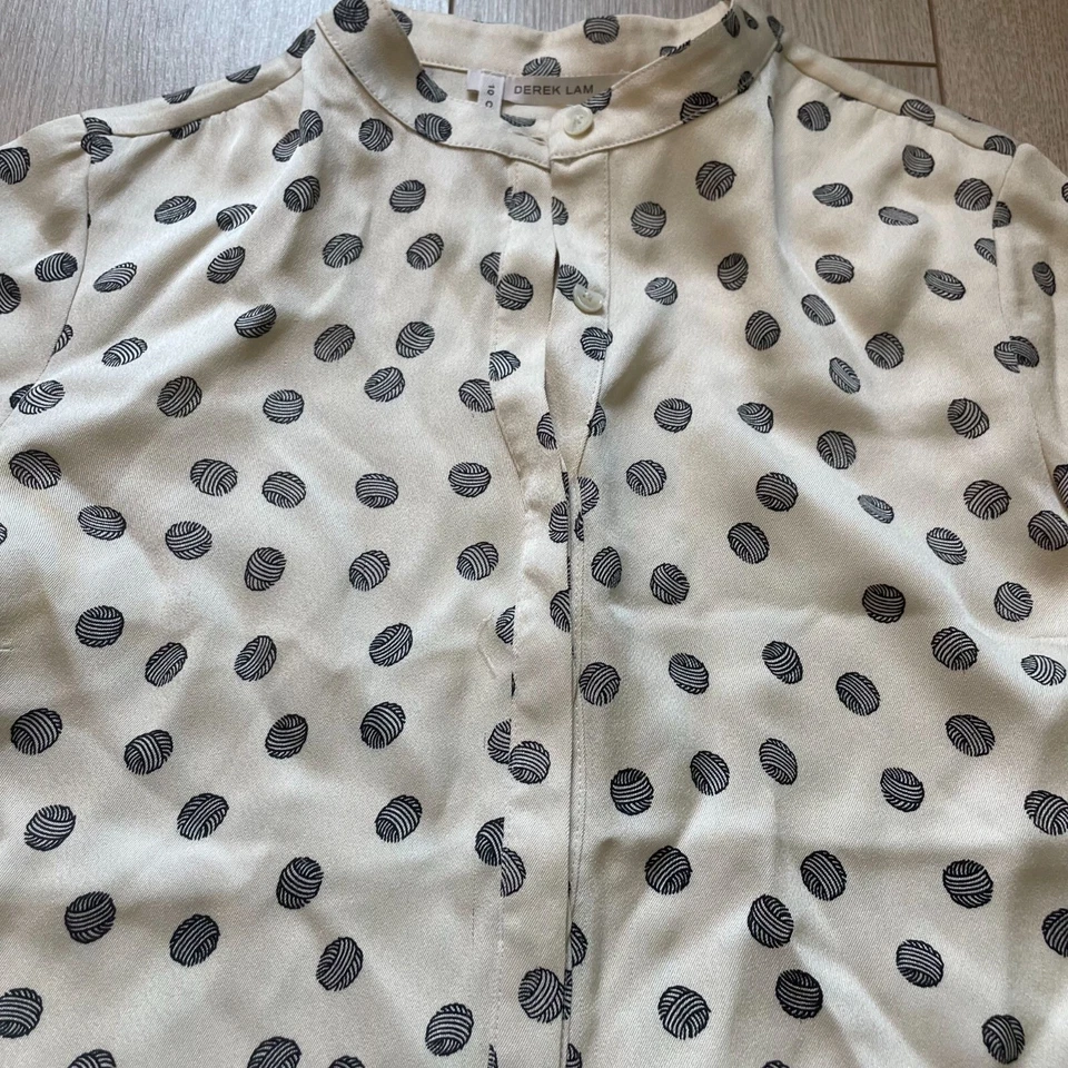 Blusa Top Derek Lam 10 Crosby Seda Para Mujer Talla 0 Crema Negra Lunares Elegante Foto 3 de 4