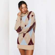 Forever 21 | Argyle Turtleneck Mini Sweater Dress Various Sizes Available