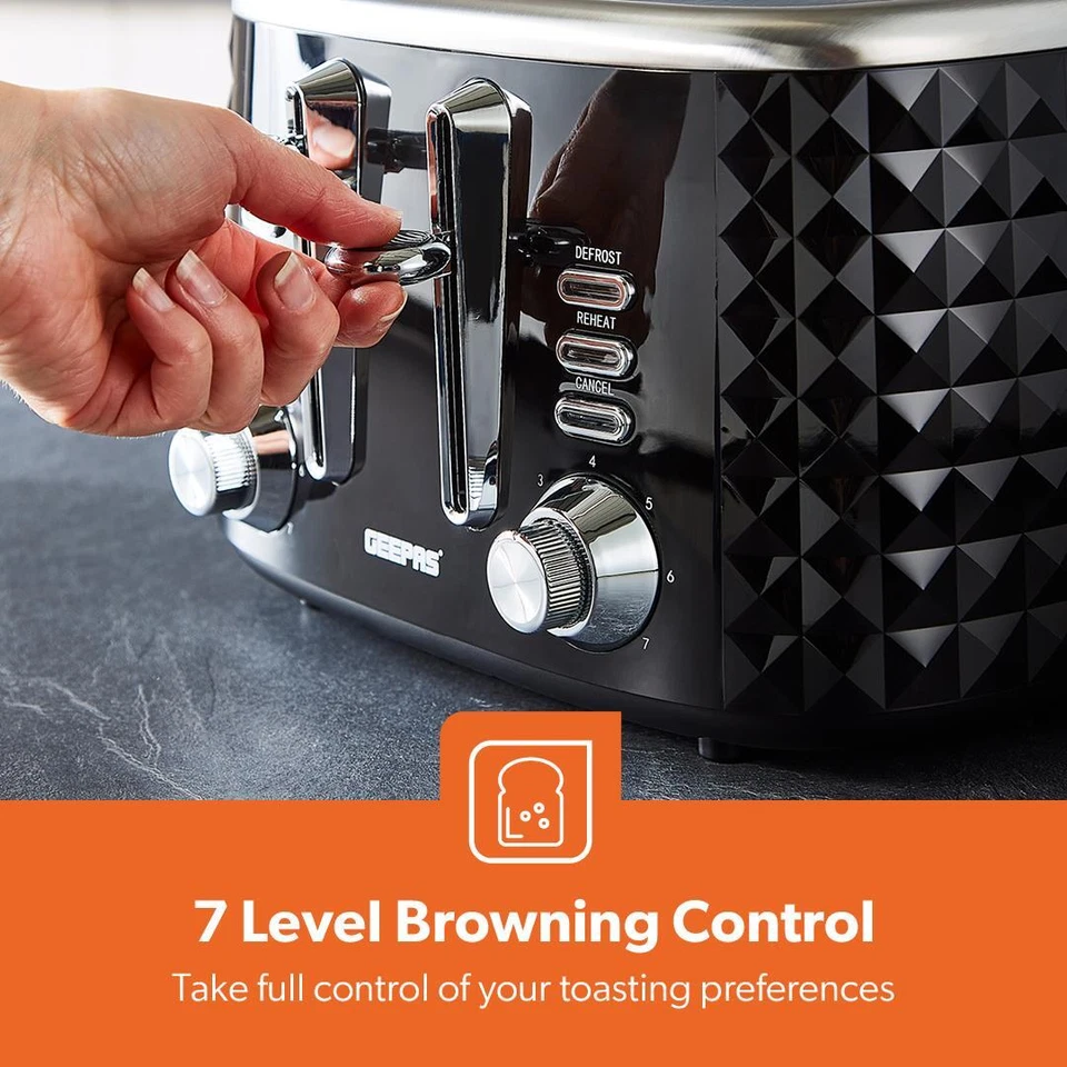 Geepas Electric Kettle 4 Slice Bread Toaster & Microwave Kitchen Set Black - Image 3 of 4