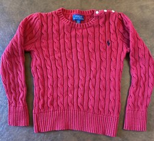 Ralph Lauren Polo Red Cable Knit Sweater Kids Girls Sz 6 Valentine 