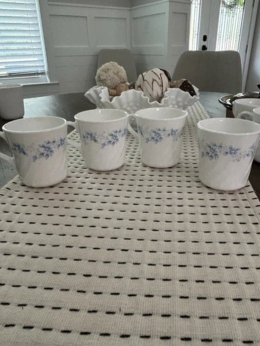 Set Of 4 Corningware Blue Fleur Coffee Mugs