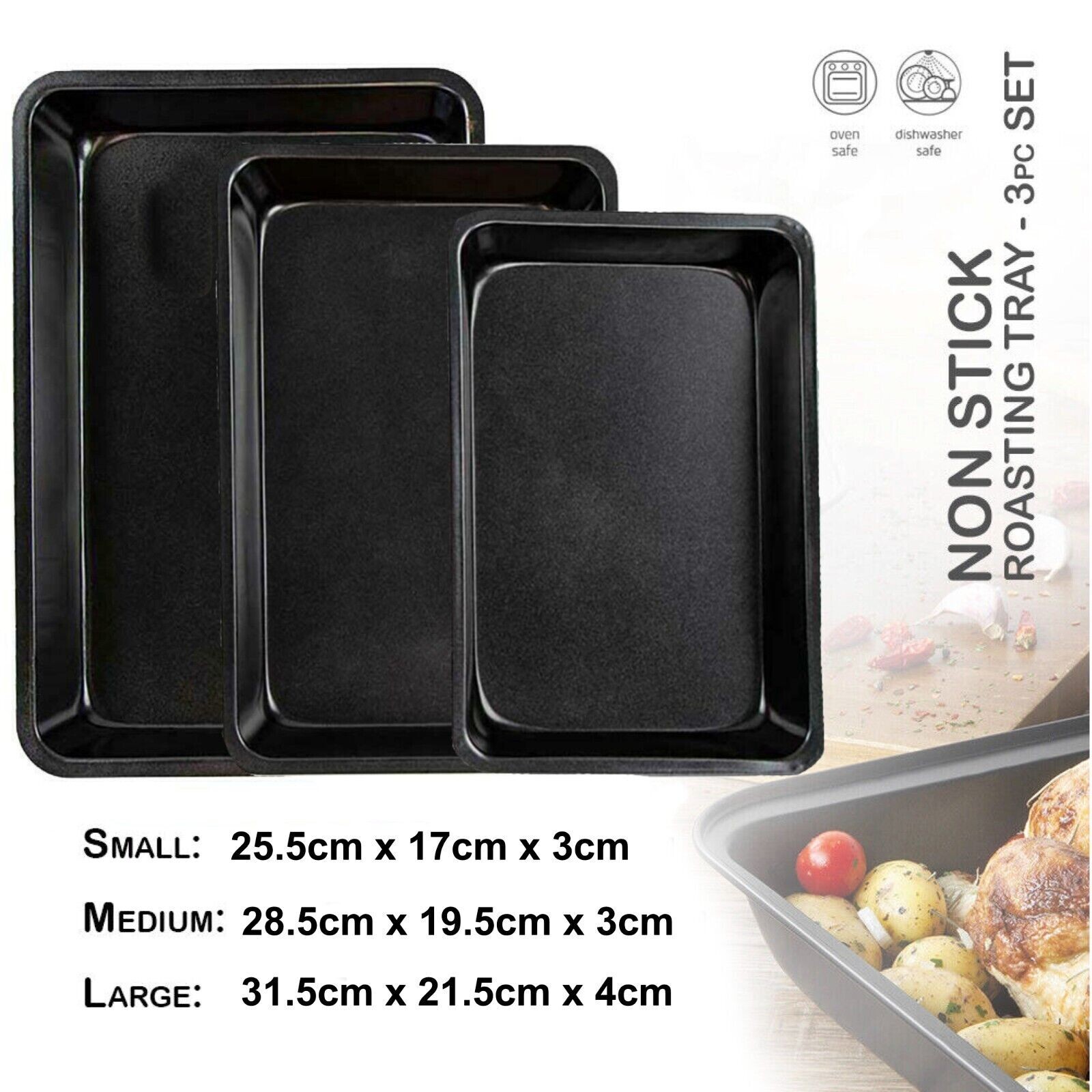 Oven Tray Set Baking Roasting Trays Non Stick Cake Tins Cooking Carbon