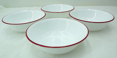Corelle Bandhani/Splendor/Crimson 4 Soup Cereal Bowls White w/ Red Band 6 1/4''