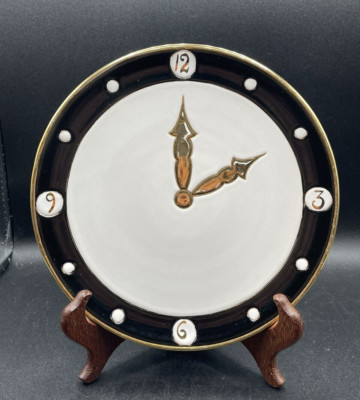 Langbein Original Handpainted Black & Gold 2 O'Clock Plate 8'' Italy Vintage