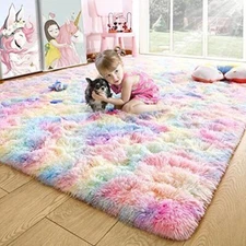 Noahas Fluffy Rug for Girls Bedroom Pink Rugs for Bedroom 4 x 6 Feet Rainbow  