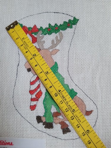 Needlepoint Canvas Betty Smith Reindeer Handpainted Christmas Stocking - Picture 3 of 5