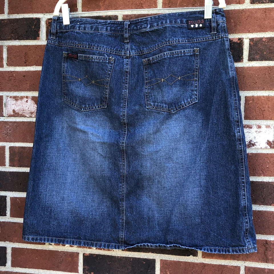Mudd Juniors Talla 13 Denim Jean Y2k Falda Botón Mosca Foto 4 de 4