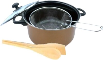 Kupfer 5 Stück Antihaft Span Pfanne Friteuse Kochtopf Bratkorb Set 24 cm