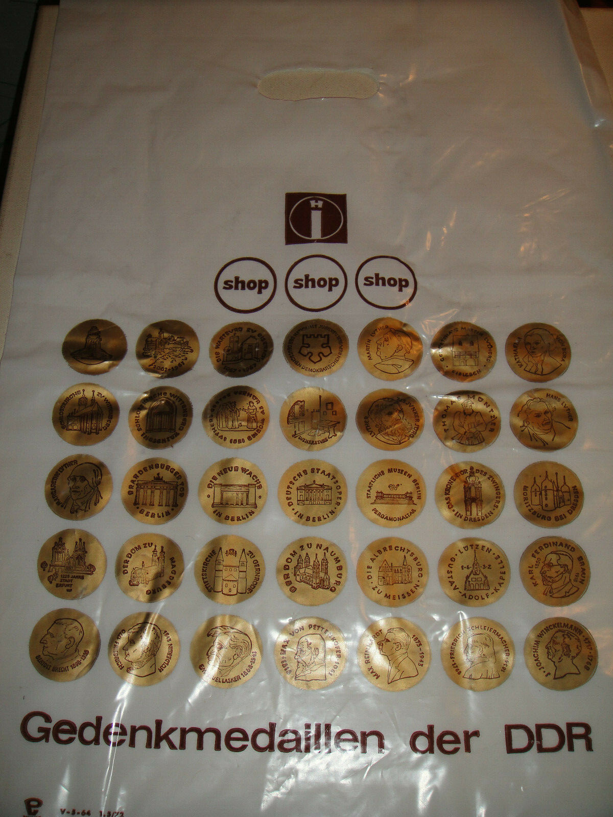 DDR Werbe Plastiktüte INTERSHOP " shop - Gedenkmedaillen ",1972 ??,POLYMEN ?