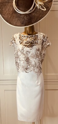 Phase Eight UK 14 Praline Latte & Creme Spitze Mieder tailliert Bleistift Anlass Kleid