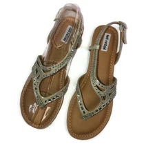 New Not Rated Womens Bestie Beige Rhinestone Buckle Sandals Sz-8 Slingback Flats