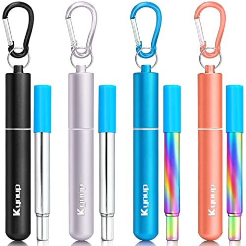 Kynup Reusable Straws, 4Pack Collapsible Portable Foldable Metal Straw 