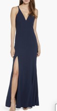 New Dress the Population Iris Slit Crepe Trumpet Gown Midnight Blue Size M 198